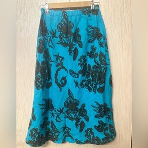 Vintage Russ Berens 100% Linen Blue midi Skirt
